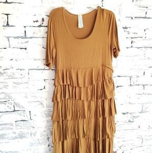 DownEast Dark Mustard Ruffle Shift T-Shirt Dress